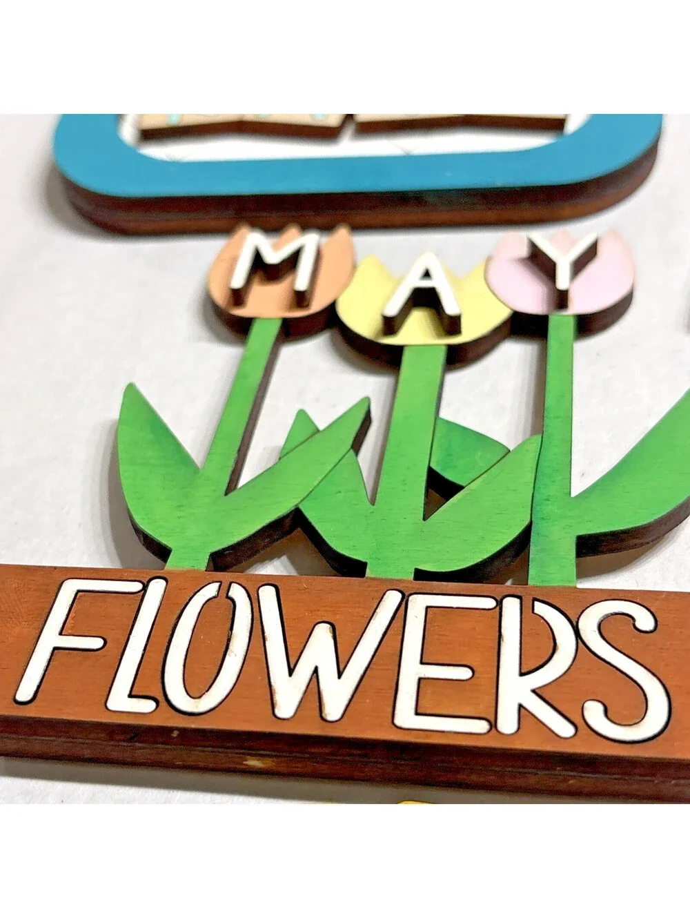 Lot of 6 pcs Hello Spring, May Flowers Tier Tray Set approx. 5” wooden signs